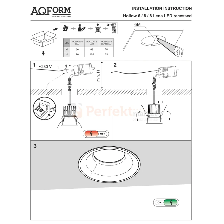 Aqform oprawa HOLLOW 6 LED wpuszczana 49° IP20 3000K czarna montaż perfektmarket.webp