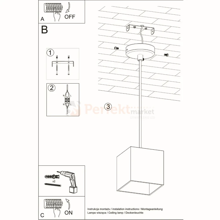 Lampa wisząca kostka Sollux Quad 1xGU10 SL.0061 IP20 - szara 02