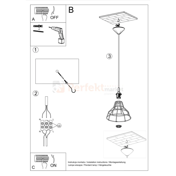 Lampa wisząca druciana Sollux Anata 1xE27 SL.0145 IP20 - biała 06