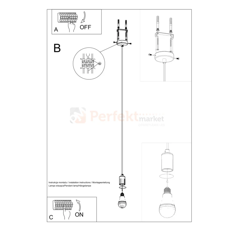 Lampa wisząca sznur minimalistyczna Sollux Edison 1xE27 SL.0152 IP20 - czarna 08