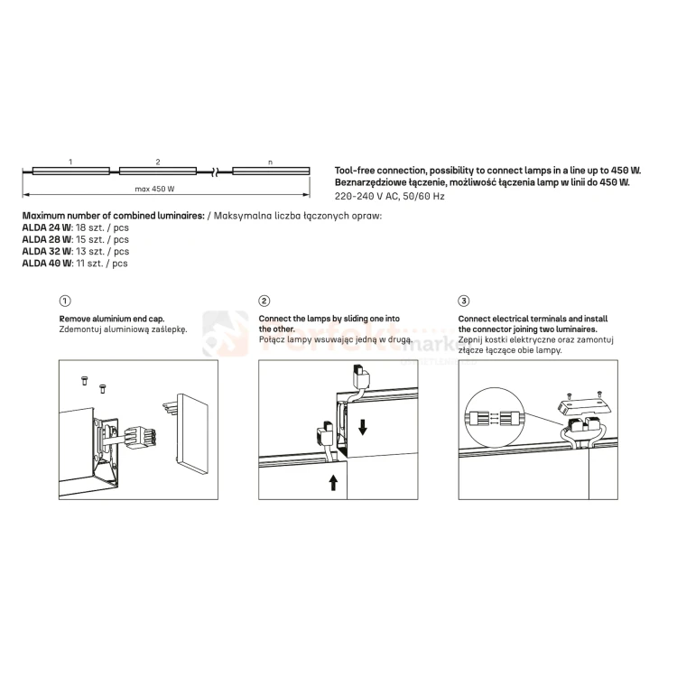 lampa liniowa led do łączenia ALDA 120 reg. mocy 4000K montaż łączenie perfektmarket.webp