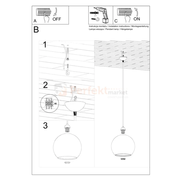 Lampa wisząca szklana kula Sollux Ball 1xE27 SL.0251 IP20 - błękitna 08