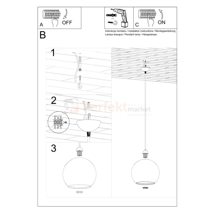 Lampa wisząca szklana kula Sollux Ball 1xE27 SL.0253 IP20 - czerwona 06