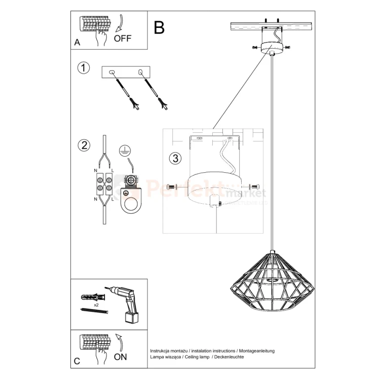 Lampa wisząca druciana designerska Sollux Umberto 1xE27 SL.0293 IP20 - biała 08