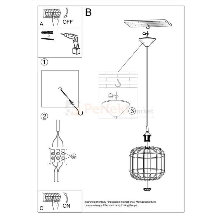 Lampa wisząca druciana nowoczesna Sollux Celta 1xE27 SL.0295 IP20 - biała 07