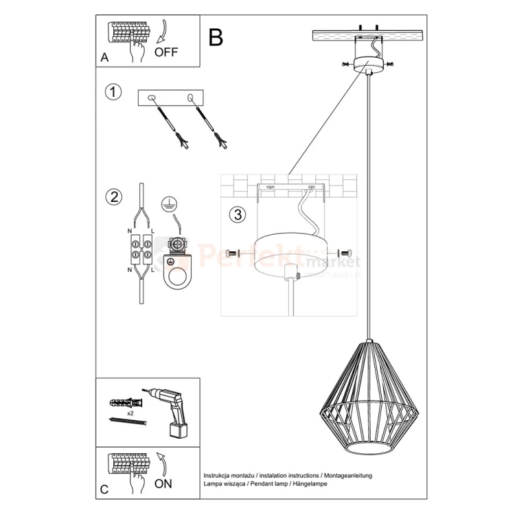 Lampa wisząca druciana loft Sollux Demi 1xE27 SL.0297 IP20 - biała 07