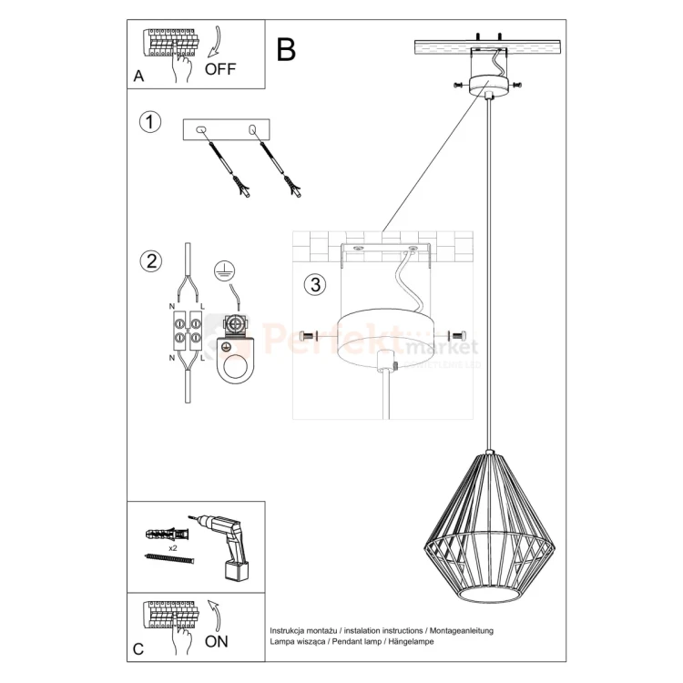 Lampa wisząca druciana loft Sollux Demi 1xE27 SL.0298 IP20 - czarna 07