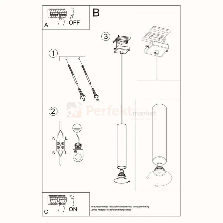 Lampa wisząca designerska tuba Sollux Lagos 1 1xGU10 SL.0323 IP20 - biała 07