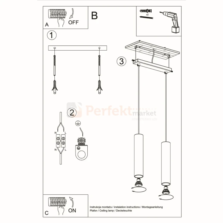 Lampa wisząca designerska tuba Sollux Lagos 2 2xGU10 SL.0328 IP20 - czarna  08