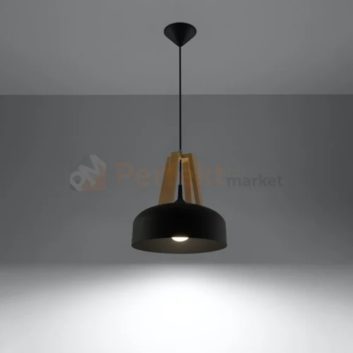 Lampa wisząca skandynawska Sollux Casco 1xE27 SL.0388 IP20 - czarna, naturalne drewno  02