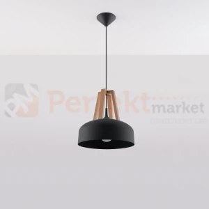 Lampa wisząca skandynawska Sollux Casco 1xE27 SL.0388 IP20 - czarna, naturalne drewno