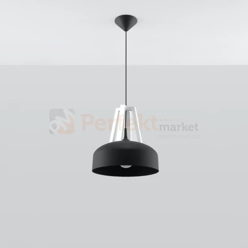 Lampa wisząca skandynawska Sollux Casco 1xE27 SL.0389 IP20 - czarna, białe drewno 01