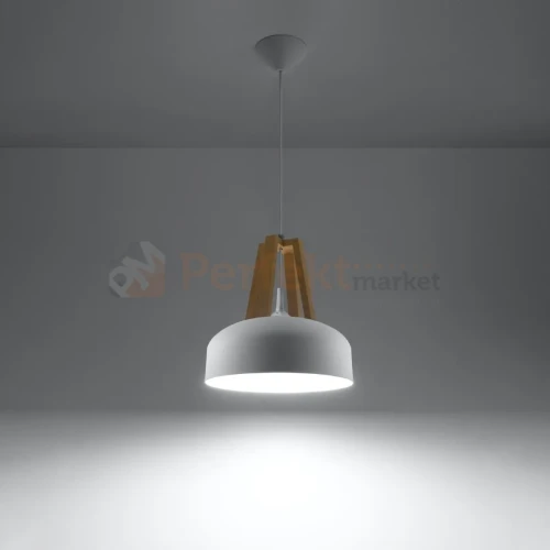 Lampa wisząca skandynawska Sollux Casco 1xE27 SL.0390 IP20 - biała, naturalne drewno 02