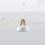 Lampa wisząca skandynawska Sollux Casco 1xE27 SL.0390 IP20 - biała, naturalne drewno 01