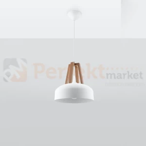 Lampa wisząca skandynawska Sollux Casco 1xE27 SL.0390 IP20 - biała, naturalne drewno