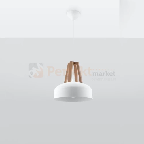 Lampa wisząca skandynawska Sollux Casco 1xE27 SL.0390 IP20 - biała, naturalne drewno 01