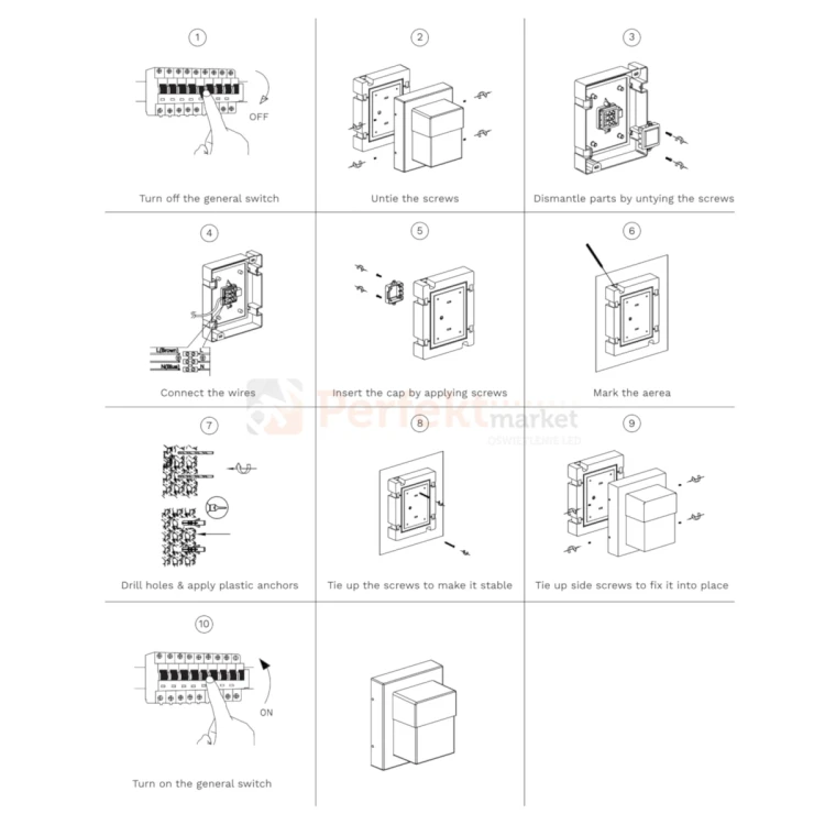 BACUSA zewnętrzny kinkiet LED mały 10W CCT IP65 LE73530 czarny perfektmarket montaż.webp