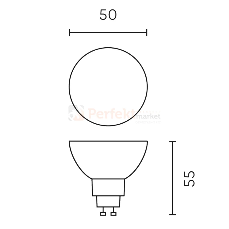 Żarówka LED GU10 ściemnialna 5.5W 550lm wymiary perfektmarket.webp