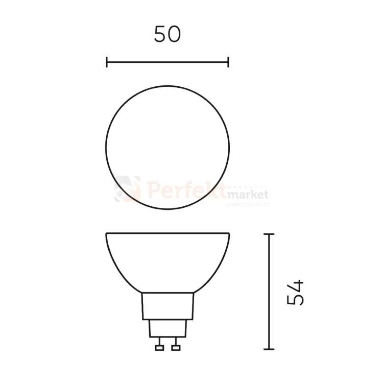 Żarówka LED GU10 ściemnialna 5,5W 345lm  60° dim to warm 2200-3000K wymiary perfektmarket.webp
