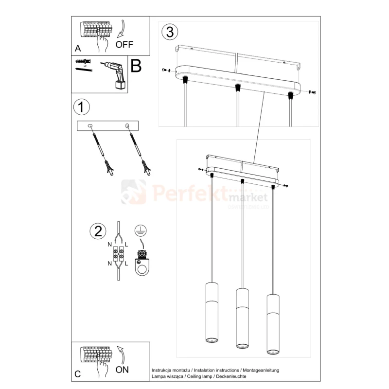 Lampa wisząca punktowa Sollux Pablo 3xGU10 SL.0634 IP20 - czarna