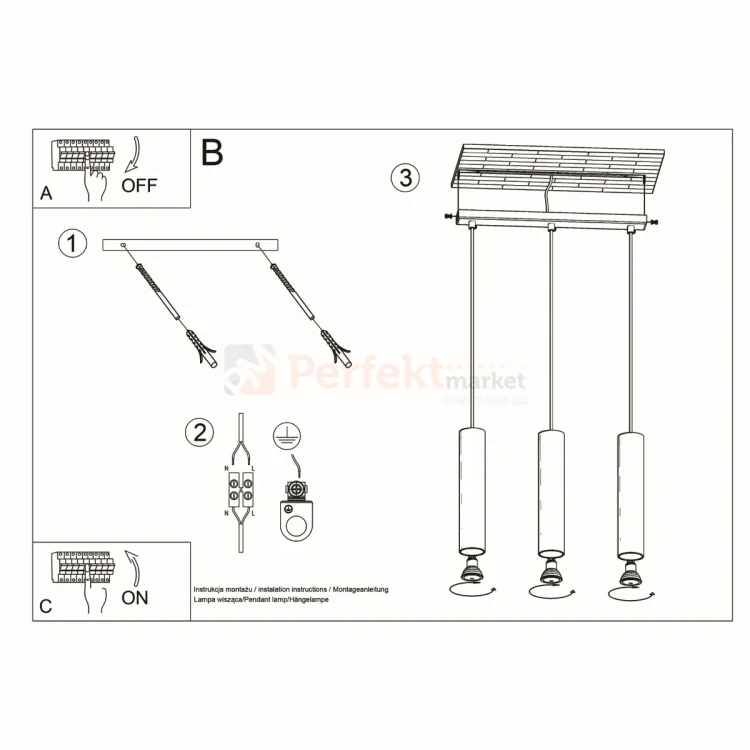 Lampa wisząca punktowa Sollux Lino 3 3xGU10 SL.0638 IP20 - naturalne drewno 09