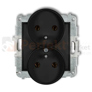 KARLIK MINI gniazdo podwójne do ramki z uziemieniem 2x(2P+Z) czarny mat 12MGPR-2z