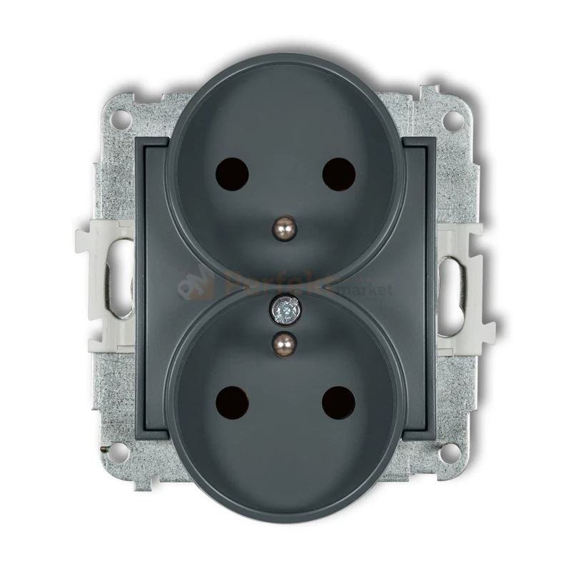 KARLIK MINI gniazdo podwójne do ramki z uziemieniem 2x(2P+Z) (przesłony torów prądowych) grafitowy mat 28MGPR-2zp perfekt market olsztyn