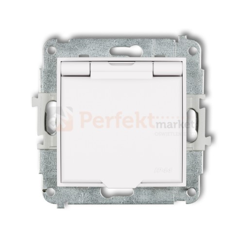 KARLIK MINI gniazdo z klapką IP44 z uziemieniem 2P+Z (klapka biała, przesłony torów prądowych) białe MGPB-1zp perfekt market olsztyn
