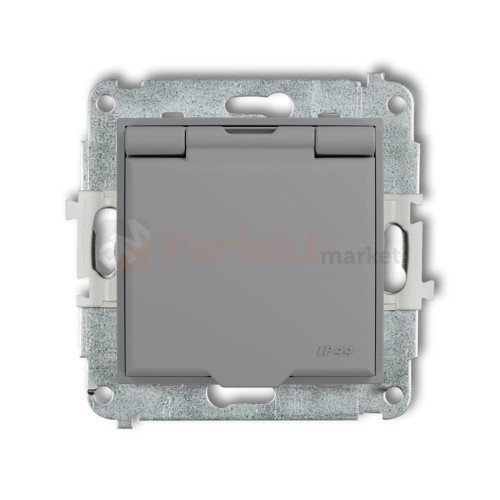 KARLIK MINI gniazdo z klapką IP44 z uziemieniem 2P+Z (klapka szary mat, przesłony torów prądowych) szary mat 27MGPB-1zp szary mat perfekt market olsztyn