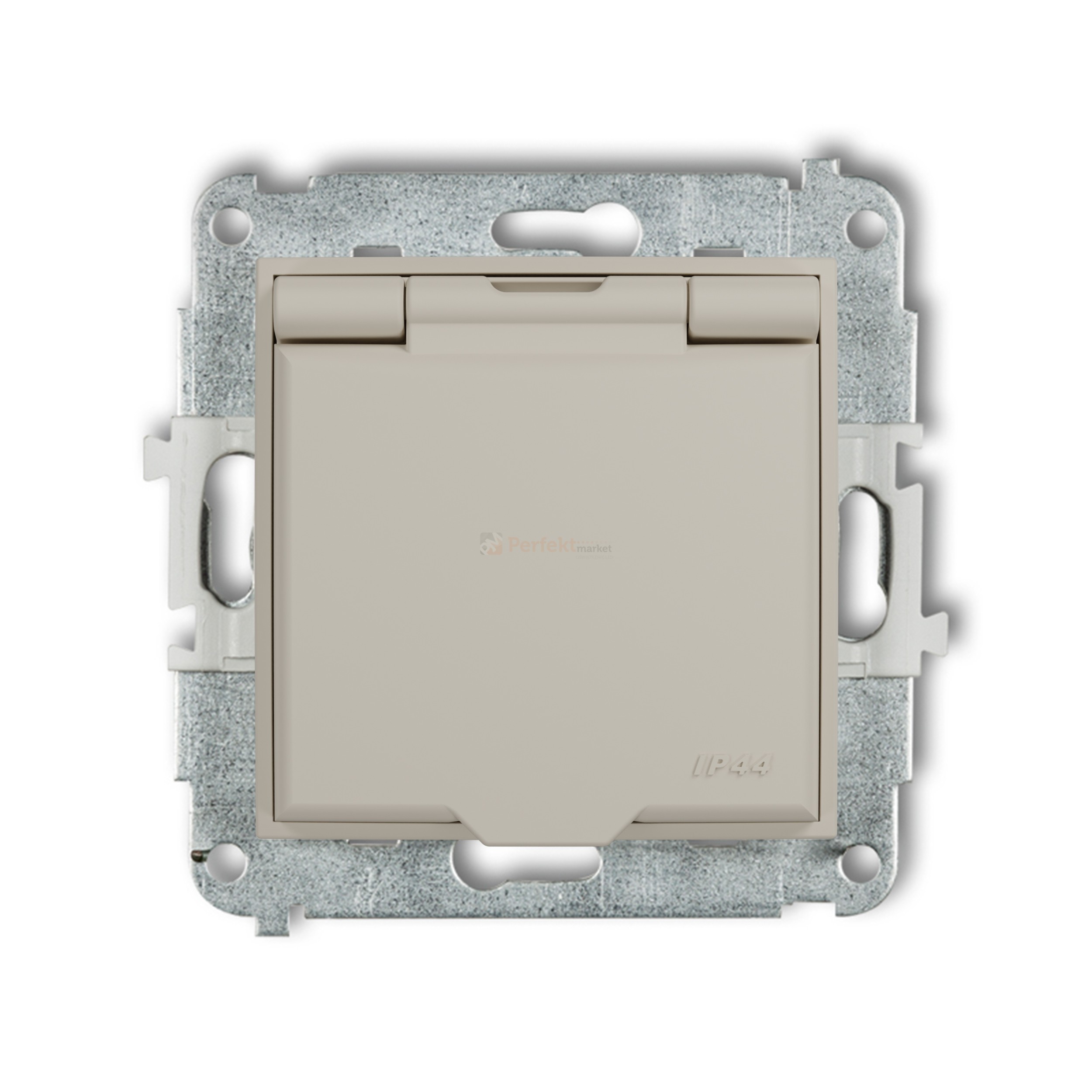 KARLIK MINI gniazdo z klapką IP44 z uziemieniem 2P+Z (klapka taupe, przesłony torów prądowych) taupe 60MGPB-1zp perfekt market olsztyn