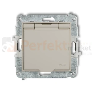KARLIK MINI gniazdo z klapką IP44 z uziemieniem 2P+Z (klapka taupe, przesłony torów prądowych) taupe 60MGPB-1zp