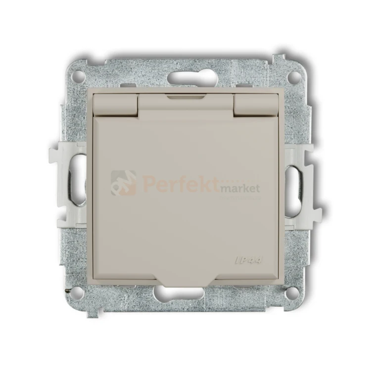 KARLIK MINI gniazdo z klapką IP44 z uziemieniem 2P+Z (klapka taupe, przesłony torów prądowych) taupe 60MGPB-1zp perfekt market olsztyn