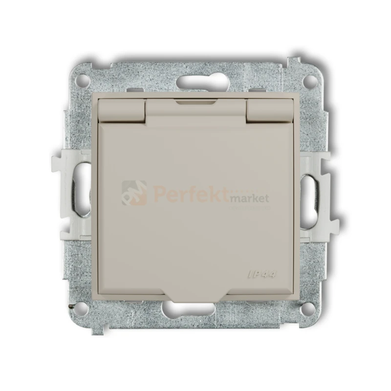 KARLIK MINI gniazdo z klapką IP44 z uziemieniem 2P+Z (klapka taupe, przesłony torów prądowych) taupe 60MGPB-1zp perfekt market olsztyn