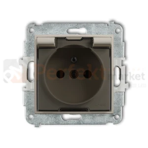 KARLIK MINI gniazdo z klapką IP44 z uziemieniem 2P+Z (klapka dymna, przesłony torów prądowych) taupe 60MGPB-1zdp