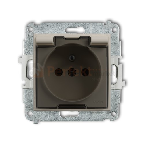 KARLIK MINI gniazdo z klapką IP44 z uziemieniem 2P+Z (klapka dymna, przesłony torów prądowych) taupe 60MGPB-1zdp perfekt market olsztyn