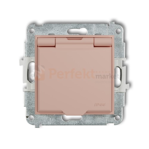 KARLIK MINI gniazdo z klapką IP44 z uziemieniem 2P+Z (klapka łososiowa, przesłony torów prądowych) łososiowe 62MGPB-1zp perfekt market olsztyn