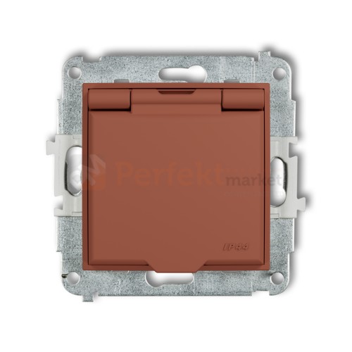 KARLIK MINI gniazdo z klapką IP44 z uziemieniem 2P+Z (klapka terakota, przesłony torów prądowych) terakota 63MGPB-1zp perfekt market olsztyn