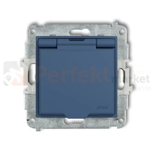 KARLIK MINI gniazdo z klapką IP44 z uziemieniem 2P+Z (klapka navy blue, przesłony torów prądowych) navy blue 64MGPB-1zp