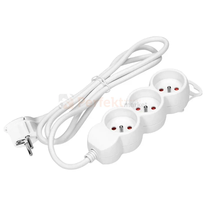 Przedłużacz mieszkaniowy 3G 1,5m H05VV-F 3x1,5mm² 16A płaska wtyczka biały perfekt market olsztyn