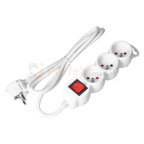 Przedłużacz mieszkaniowy 3G 1,5m z wyłącznikiem H05VV-F 3x1,5mm² 16A płaska wtyczka biały perfekt market olsztyn