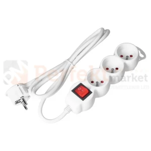 Przedłużacz mieszkaniowy 3G 3m z wyłącznikiem H05VV-F 3x1,5mm² 16A płaska wtyczka biały