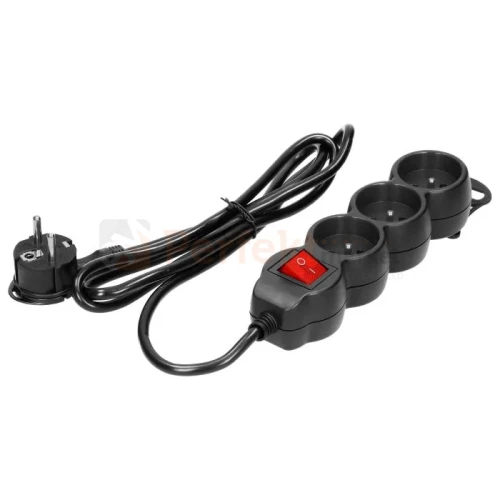 Przedłużacz mieszkaniowy 3G 3m z wyłącznikiem H05VV-F 3x1,5mm² 16A płaska wtyczka czarny perfekt market olsztyn