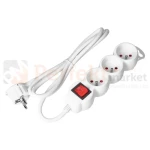 Przedłużacz mieszkaniowy 3G 5m z wyłącznikiem H05VV-F 3x1,5mm² 16A płaska wtyczka biały perfekt market olsztyn