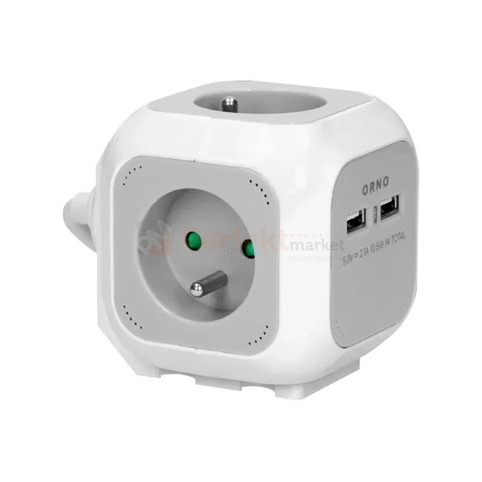 Przedłużacz kostka 4G + 2xUSB-A 1,4m H05VV-F 3x1,0mm² 10A biały perfekt market olsztyn
