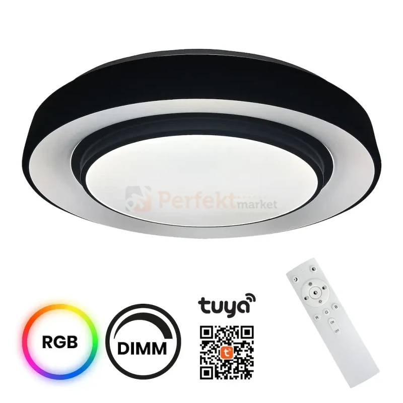 Plafon Naomi Smart 24W 1680lm RGB+CCT IP20 Ø380 czarno-biały pilot + WiFi Tuya perfekt market olsztyn