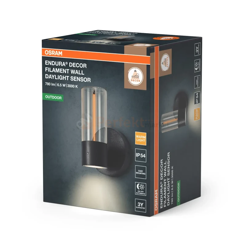 Kinkiet zewnętrzny z czujnikiem zmierzchu Endura® Decor Filament 6,5W 470lm 3000K IP54 ciemny szary Osram