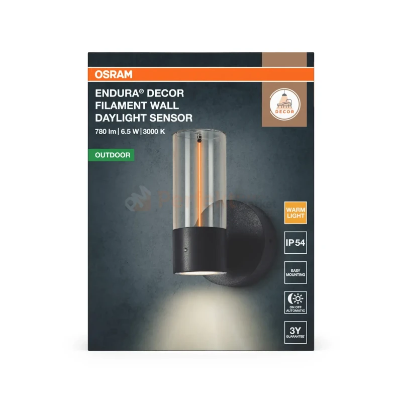Kinkiet zewnętrzny z czujnikiem zmierzchu Endura® Decor Filament 6,5W 470lm 3000K IP54 ciemny szary Osram