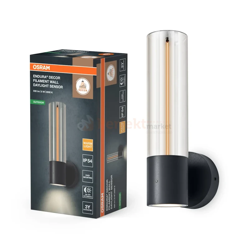 Kinkiet zewnętrzny z czujnikiem zmierzchu Endura® Decor Filament 8W 600lm 3000K IP54 ciemny szary Osram