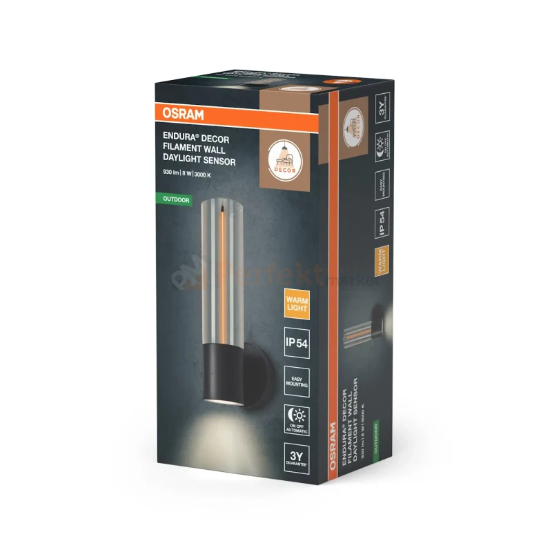 Kinkiet zewnętrzny z czujnikiem zmierzchu Endura® Decor Filament 8W 600lm 3000K IP54 ciemny szary Osram