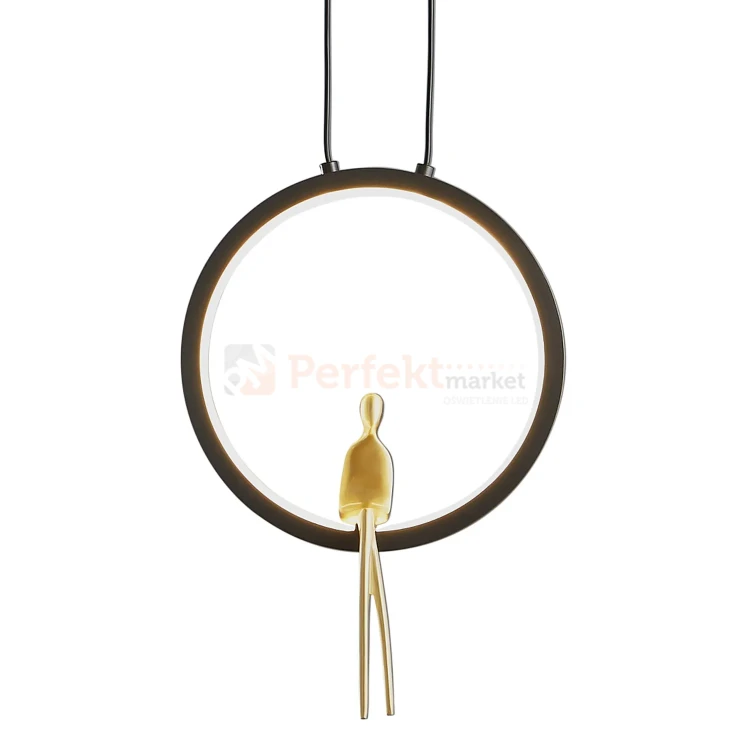 Lampa wisząca AMICI 27cm czarny ring z złotą figurą 3000K perfektmarket (1).webp